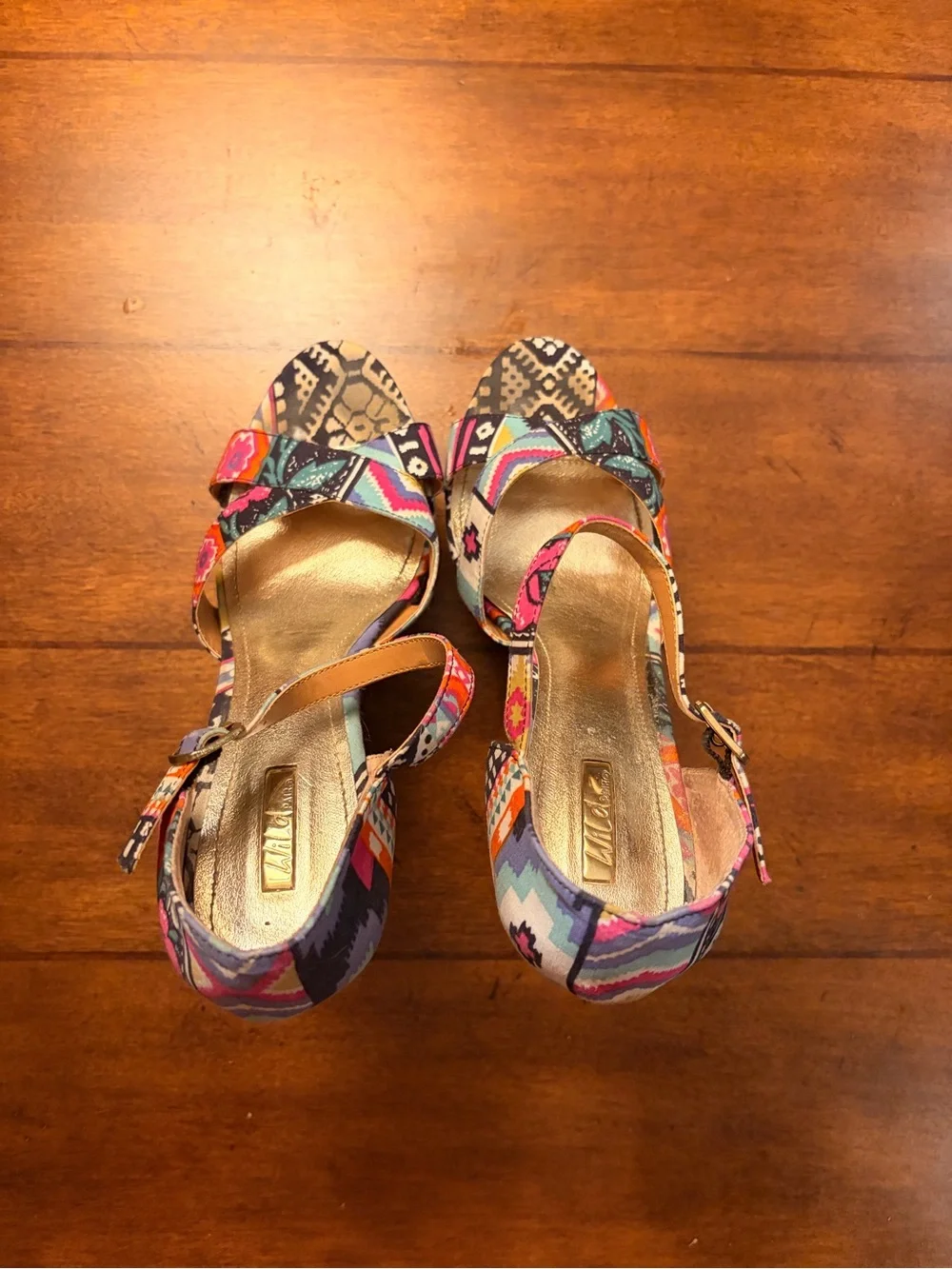 Wild Pair Multicolor Patterned Platform Wedge Sandals
